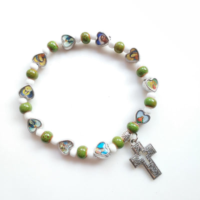 Olivenormacolorful Natursteinperlen Christentum Kreuz Armband 