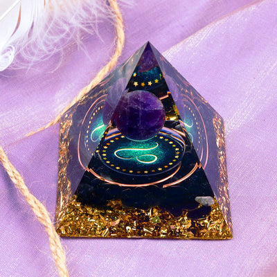 Olivenorma Amethystkugel mit Obsidian Zodiac Löwe Orgon Pyramide 