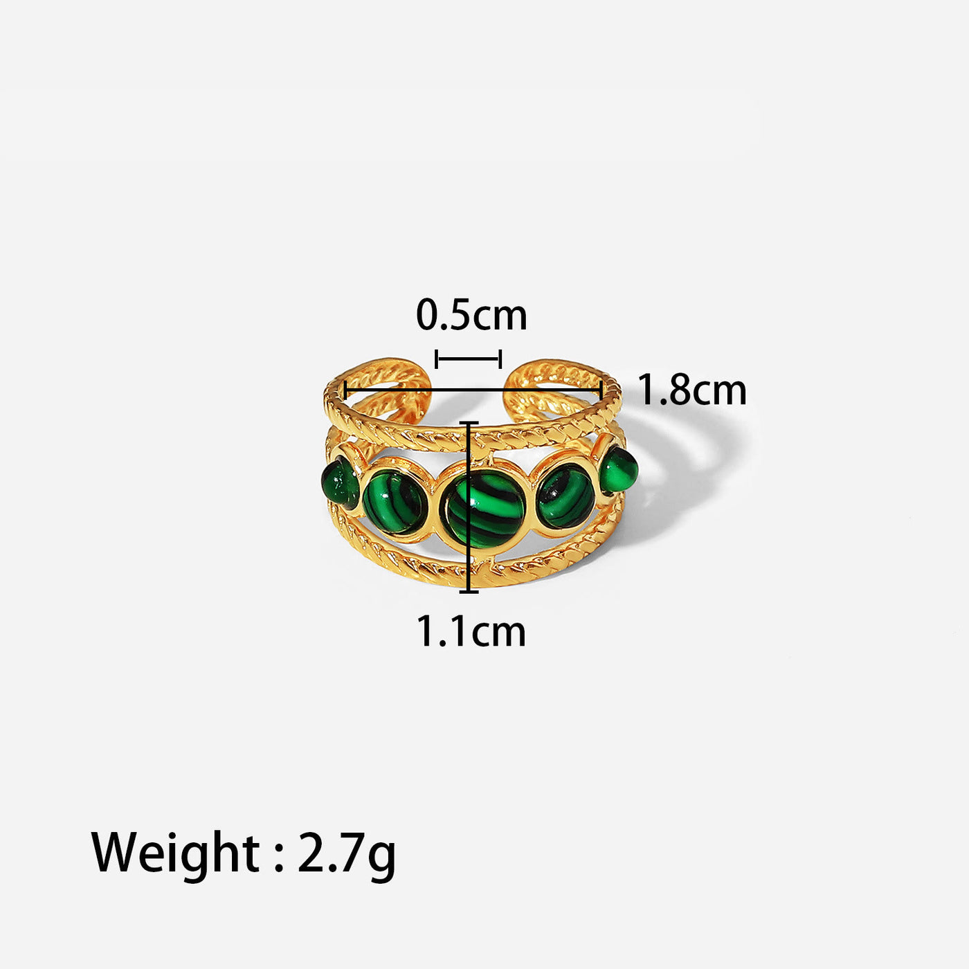 Olivenorma Gold Grün Natürlicher Malachit Offenes Ring-Set