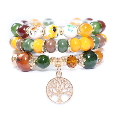 Olivenorma Boho Handgemachtes Baum des Lebens Kristall Armband-Set