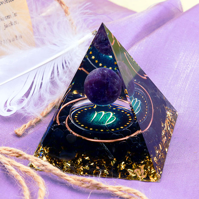 Olivenorma Amethystkugel mit Obsidian Sternzeichen Jungfrau Orgon Pyramide 