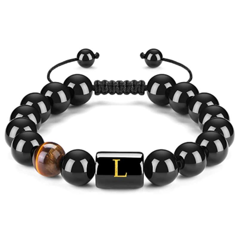 Olivenorma Tigerauge mit schwarzem Onyx heilendes Buchstabenarmband