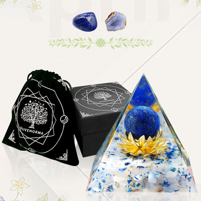 Olivenorma Die ruhige Kraft Lapislazuli & Blauer Chalcedon Orgone Pyramide