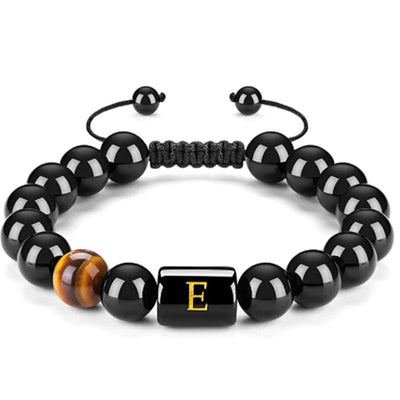 Olivenorma Tigerauge mit schwarzem Onyx heilendes Buchstabenarmband