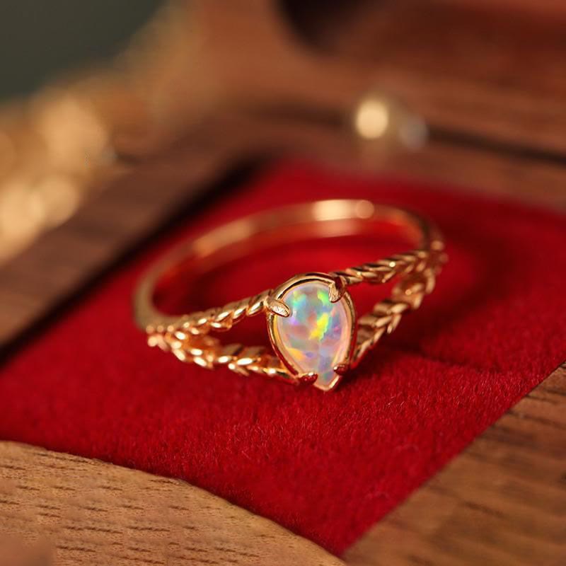 Olivenorma Opal Stein Gold Hohl Weizen Ring 