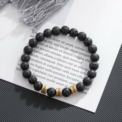 Olivenorma Naturstein Gravur personalisiertes Perlen Armband für Männer