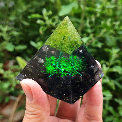 Olivenorma Obsidian mit Peridot Glücks-Orgonpyramide 