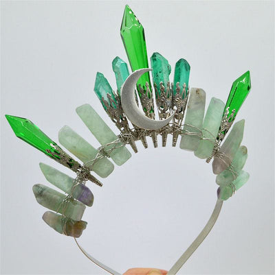 Olivenorma handgefertigte Silbermond-Naturkristallkrone - Amazonit - image 9