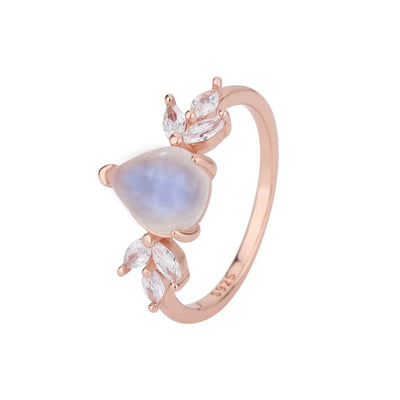 Olivenorma Mondstein Weisser Zirkon Tropfenform Roségold Ring 