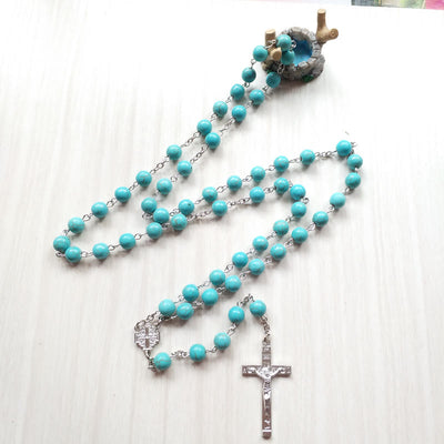Olivenorma Türkis Kreuz Charm Rosenkranz Halskette - image 4