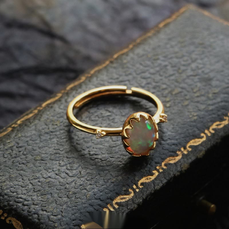 Olivenorma Opal Gelb Goldener Ring Halskette 