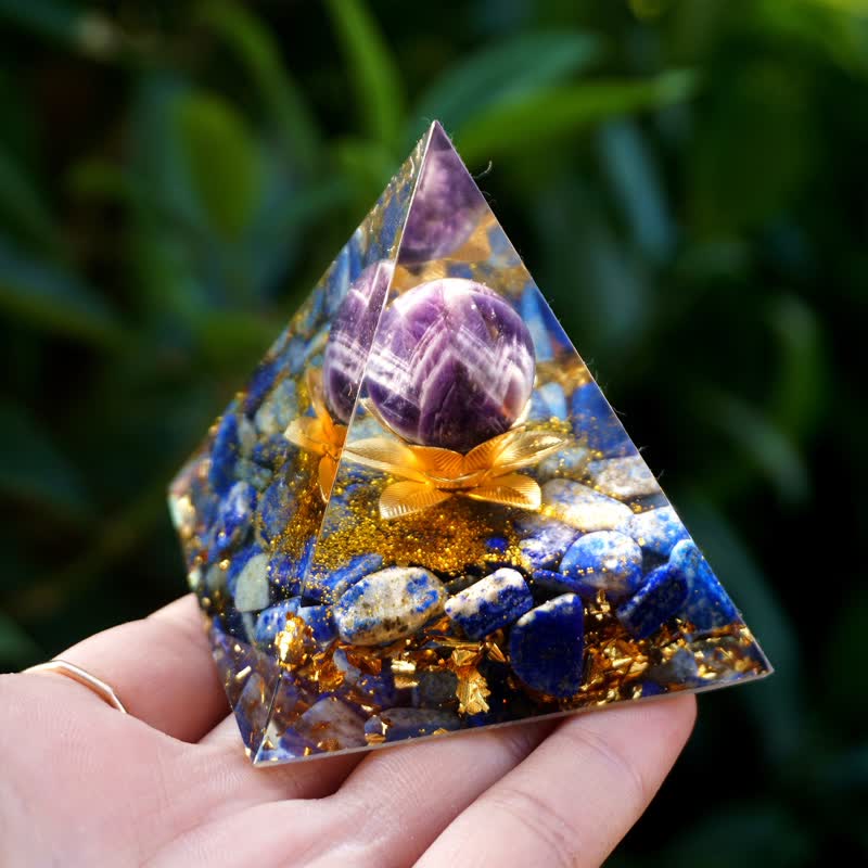 (Abverkauf 30% RABATT / CODE: OFF30) - Olivenorma Positive Lotus Amethyst Sphere Orgone Pyramide 