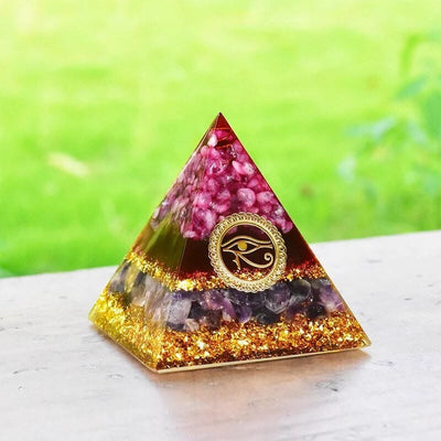 Olivenorma Pink Crystal Amethyst Auge des Horus Orgonpyramide