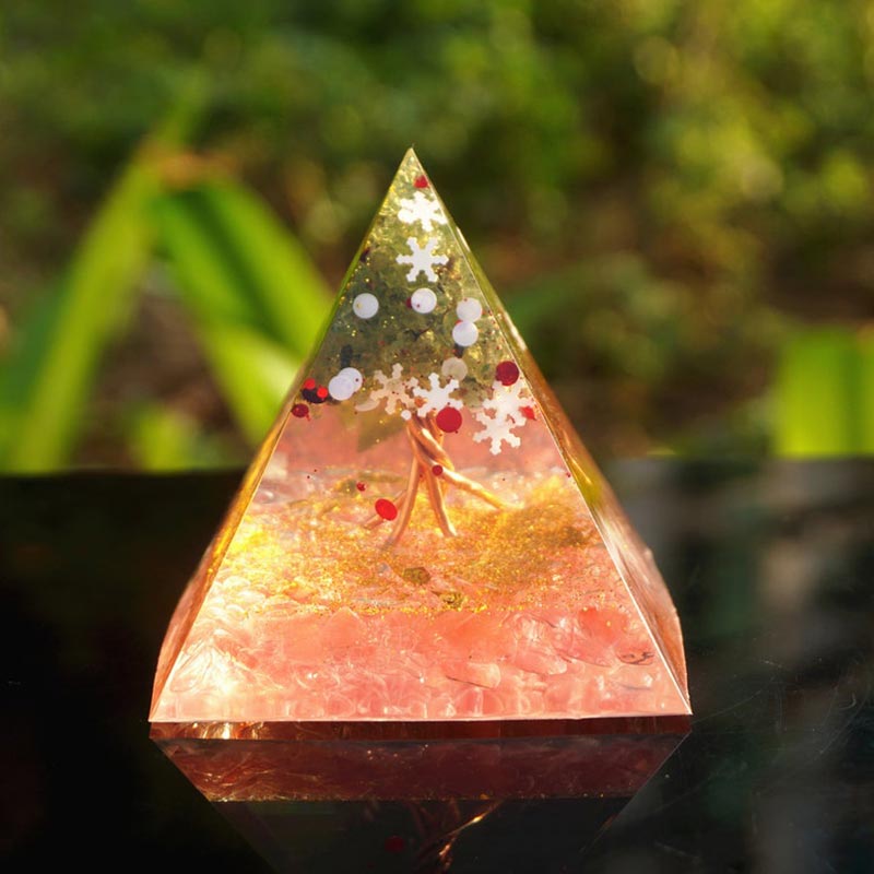 Olivenorma Weihnachts-Pink-Kristall-Peridot Lebensbaum Orgon-Pyramide