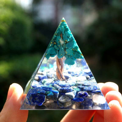 Olivenorma Lapis Lazuli mit Türkis Baum des Lebens Orgon Pyramide 