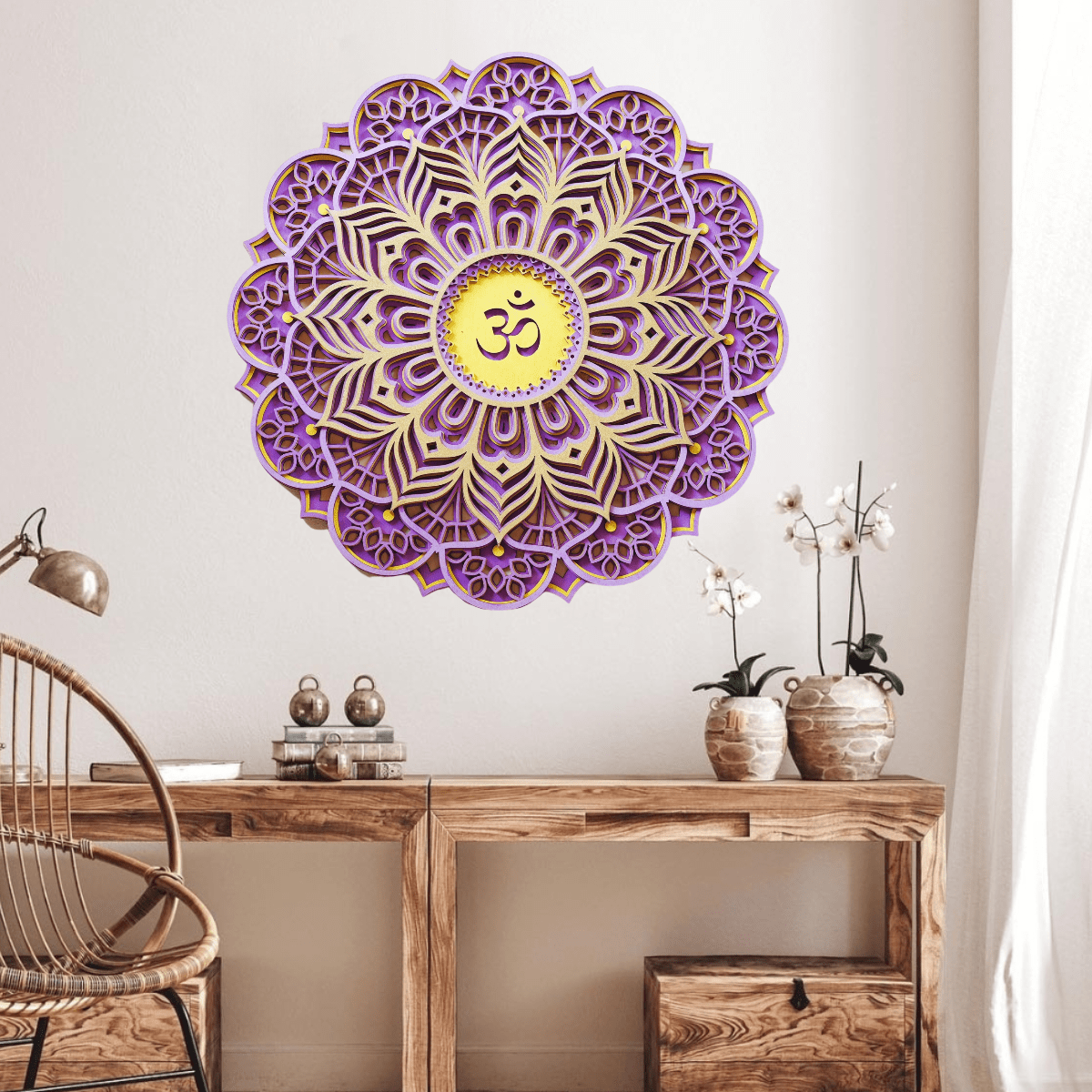 Olivenorma Lila Pink Om Hamsa Chakra 3D Wanddekoration