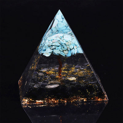 Olivenorma Obsidian mit türkiser Glücks-Orgon-Pyramide