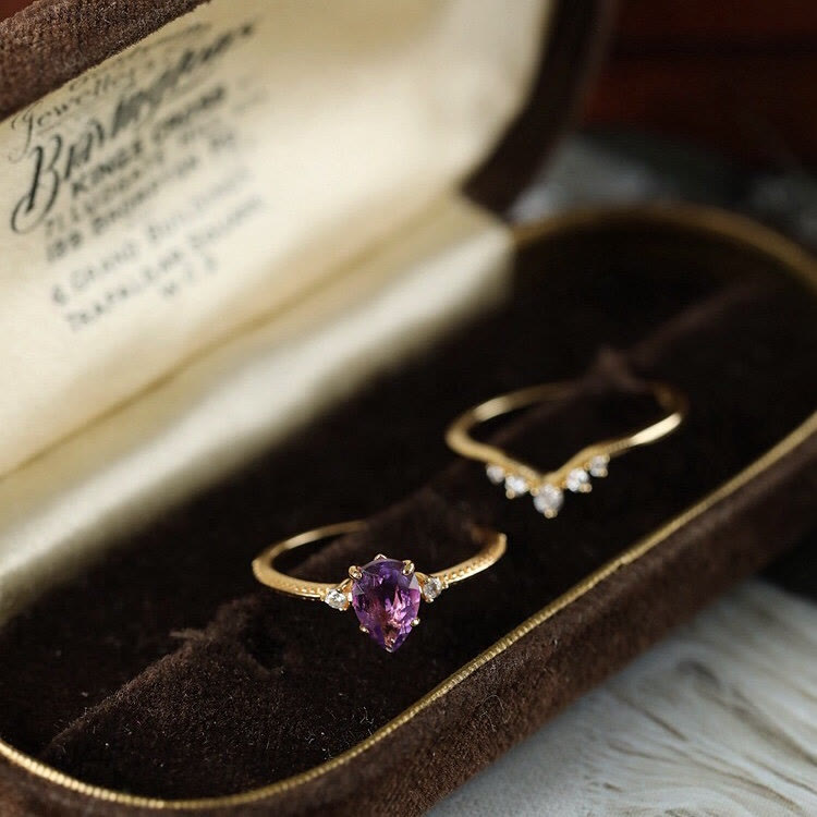 Olivenorma Teardrop Amethyst Weißer Zirkon Ring Set 