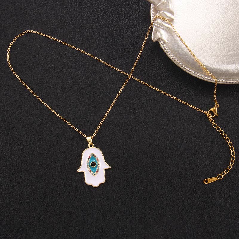 Olivenorma „Gutes Schicksal“ Hamsa mit Evil Eye Halskette 