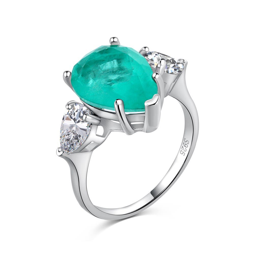 Olivenorma Paraiba Turmalin Weißer Zirkon Exquisiter Ring 