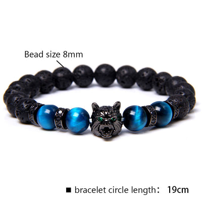 Olivenorma Blaues Tigerauge Wolf Armband 