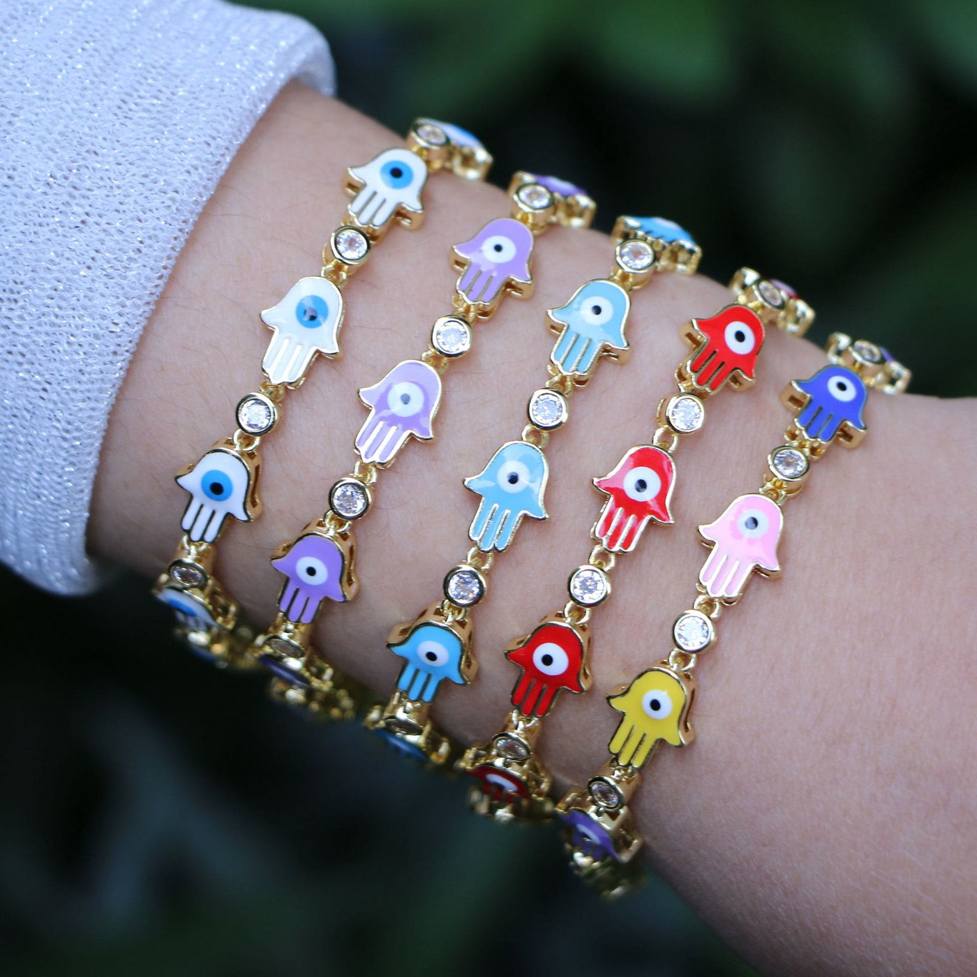 Olivenorma Farbig Emailliertes Zirkon Evil Eye Hamsa Armband