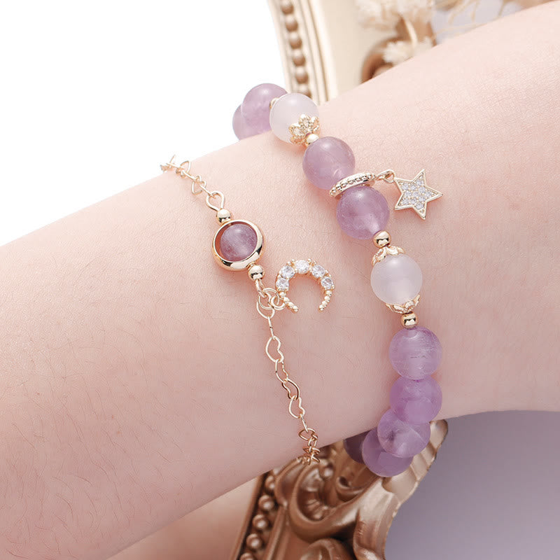 Olivenorma Amethyst Weißer Achat Perlen Stern-Mond-Armband 