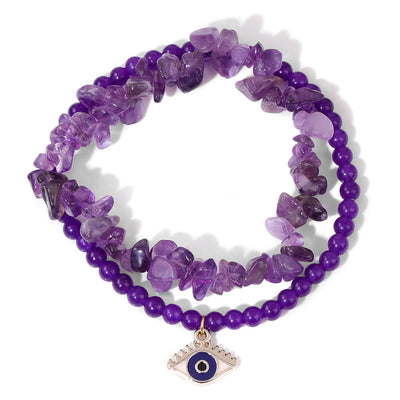 Olivenorma Evil Eye Anhänger Doppeltes Schicht Kristall Armband Set