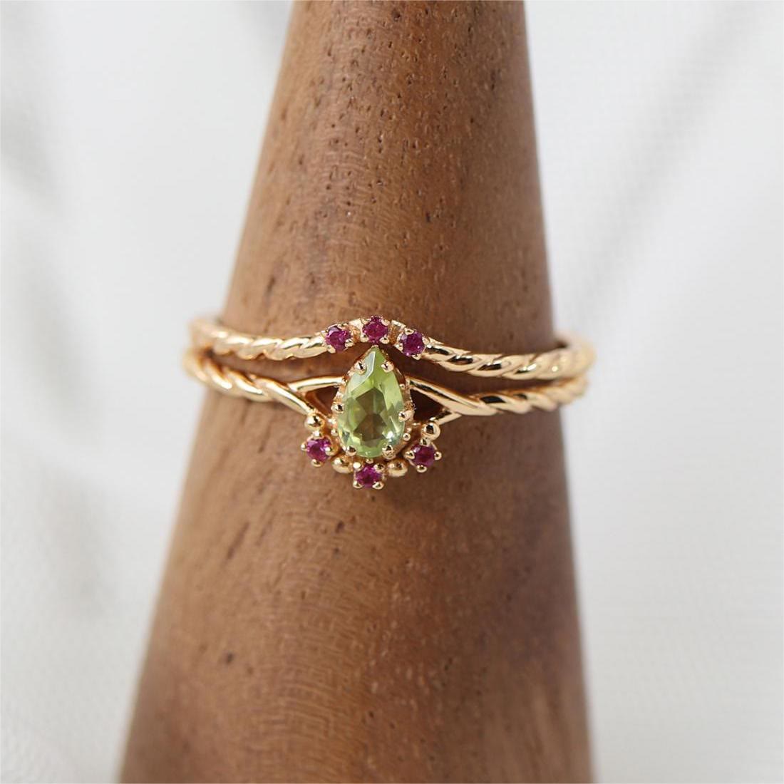 Olivenorma Zierliches Peridot Pink Kristall Stapelbares Verstellbares Ringset 