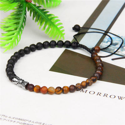 Olivenorma 4mm Schwarz Onyx &amp; Naturstein Geflochtenes Armband 