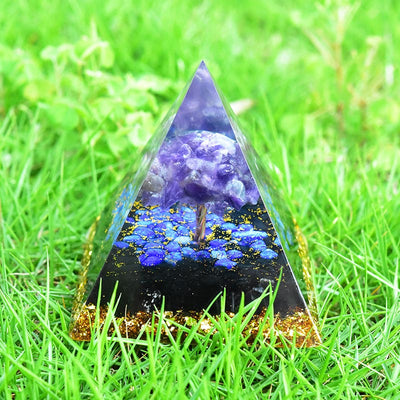 Olivenorma Amethyst Obsidian Lapislazuli Baum des Lebens Orgon Pyramide 