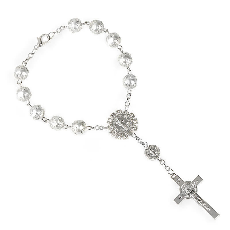 Olivenorma Christentum Spitzen Glas Rose Kreuz Rosenkranz Armband