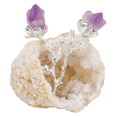 Olivenorma natürliche Geode mit Amethyst-Rosenknospen Edelstein Dekoration