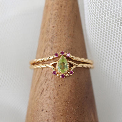 Olivenorma Zierliches Peridot Pink Kristall Stapelbares Verstellbares Ringset 