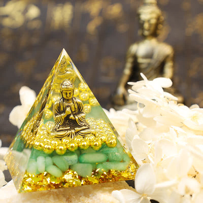 Olivenorma Grüner Aventurin mit Buddha Orgone Pyramide