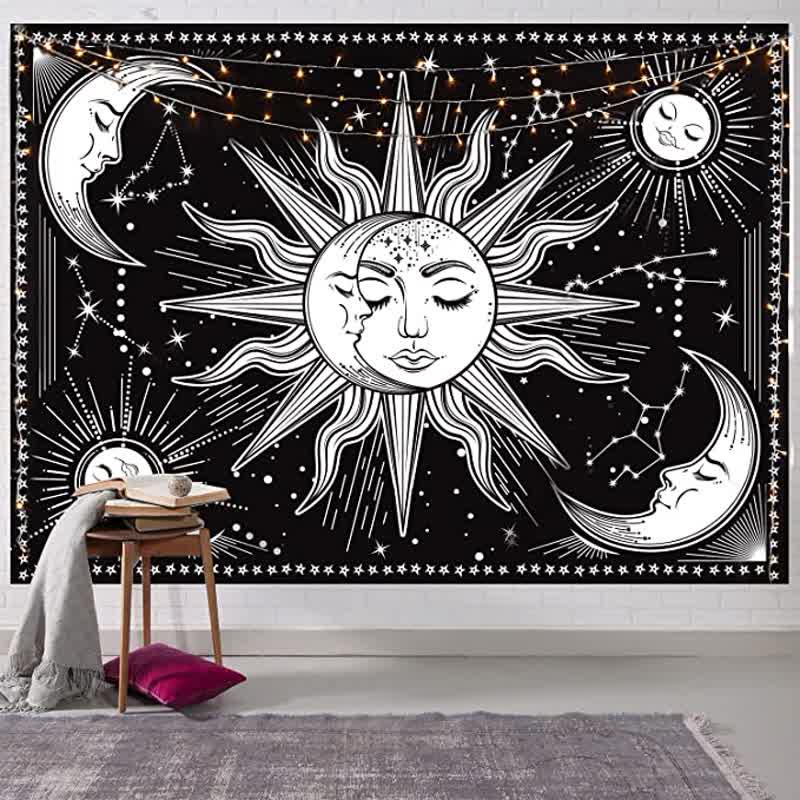 Olivenorma Sonne und Mond Retro Kunst Yoga Wandbehang Tapisserie