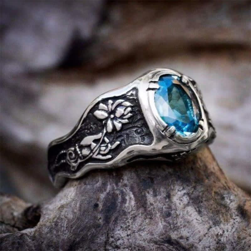 Olivenorma Buddhi Mudra - Schweizer Blauer Topas Ring