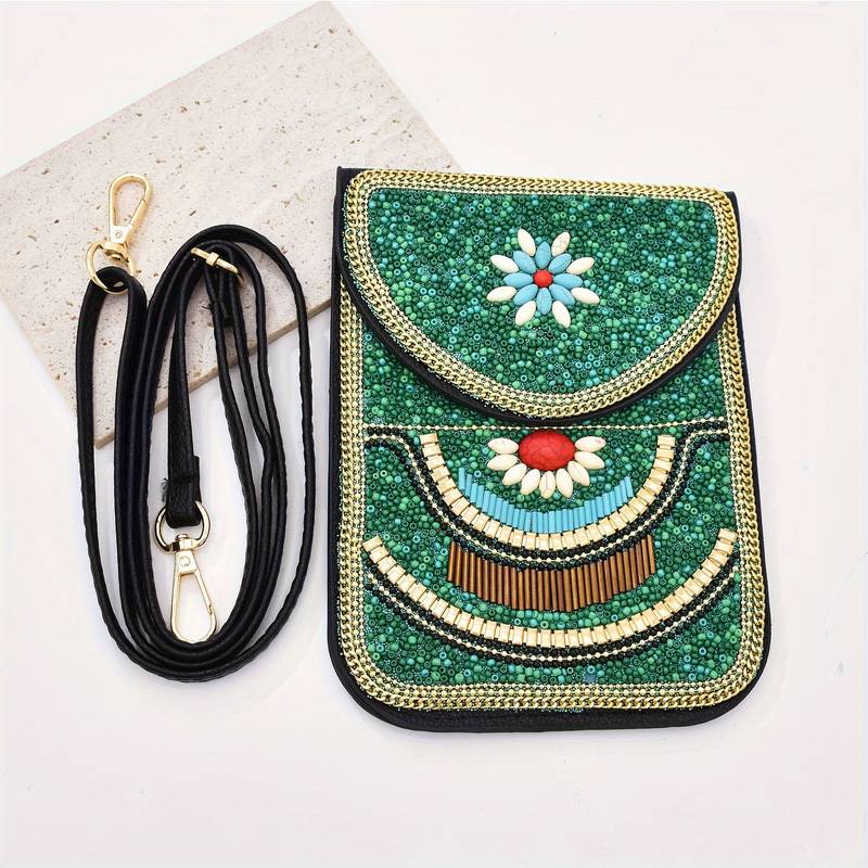 Olivenorma Ethnic Style Perlen Crossbody Handytasche 