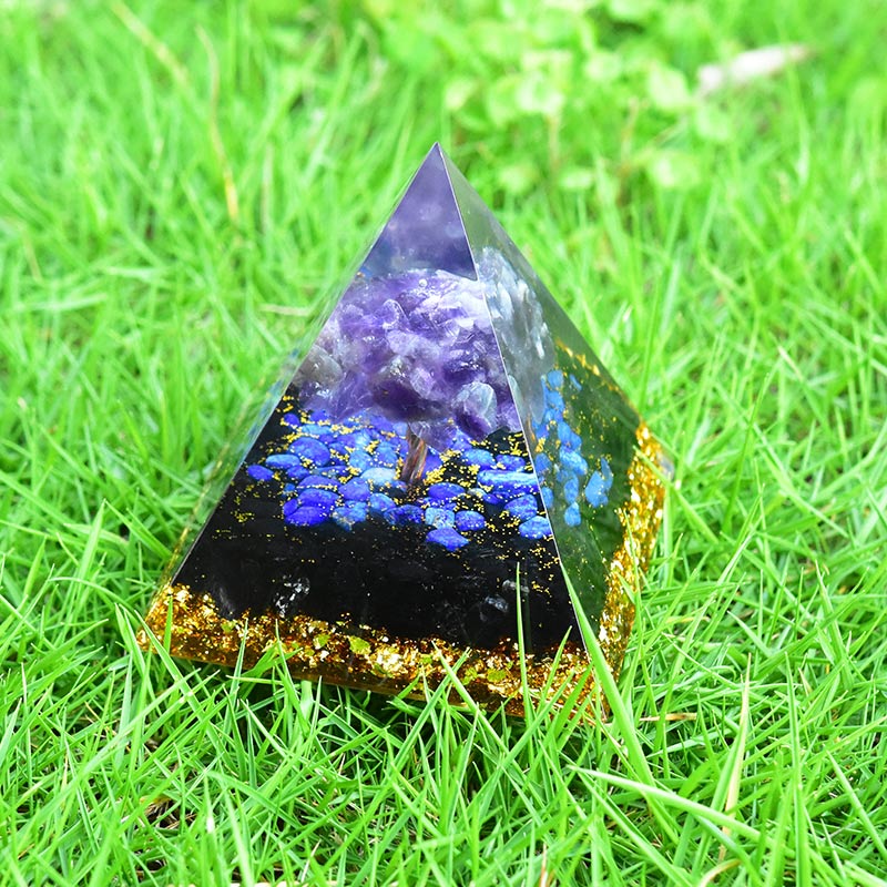 Olivenorma Amethyst Obsidian Lapislazuli Baum des Lebens Orgon Pyramide 