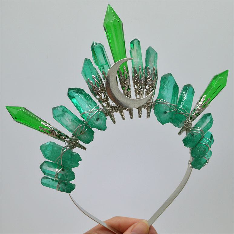 Olivenorma handgefertigte Silbermond-Naturkristallkrone - Grüner Fluorit - image 11