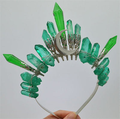Olivenorma handgefertigte Silbermond-Naturkristallkrone - Grüner Fluorit - image 11