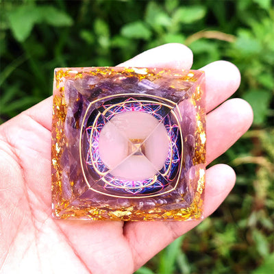 (Ausverkauf 30% RABATT / CODE: OFF30) - Olivenorma Amethyst mit Rosenquarz Orgon Pyramide 