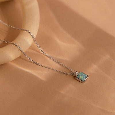 Olivenorma Bunte Opal Liebe Quadratische Anhänger 18k Gold Halskette - image 8