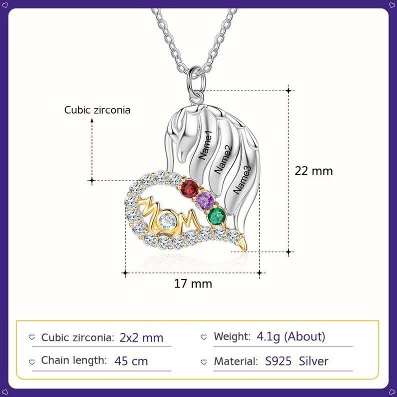 Olivenorma Mutters Geburtssteine ​​Halber Diamant Herz Halskette