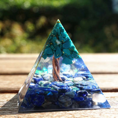 Olivenorma Lapis Lazuli mit Türkis Baum des Lebens Orgon Pyramide 