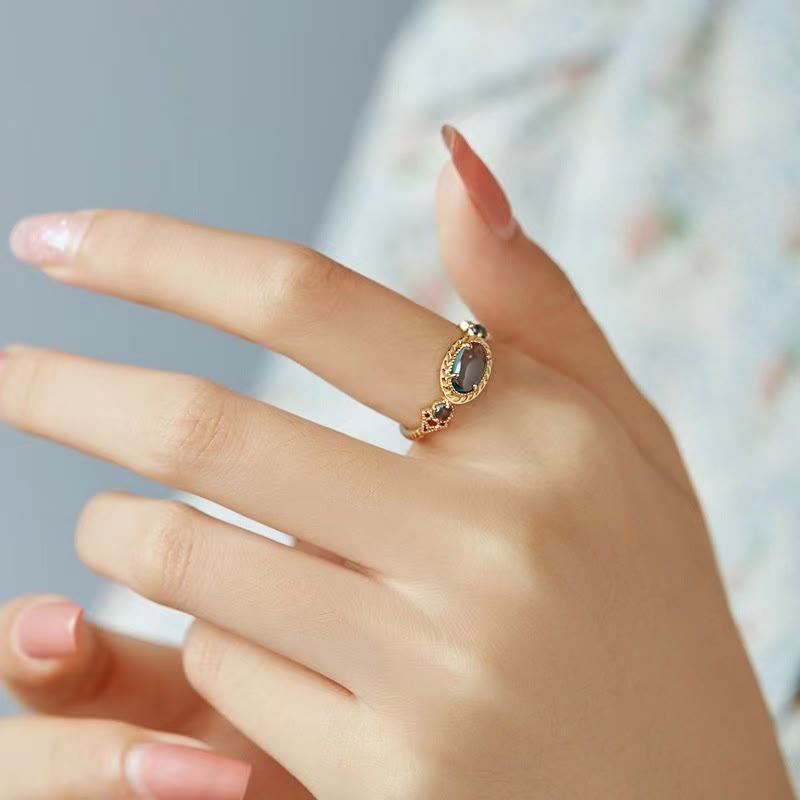 Olivenorma Natürlicher Einstellbarer Ring mit blauem Topasstein 