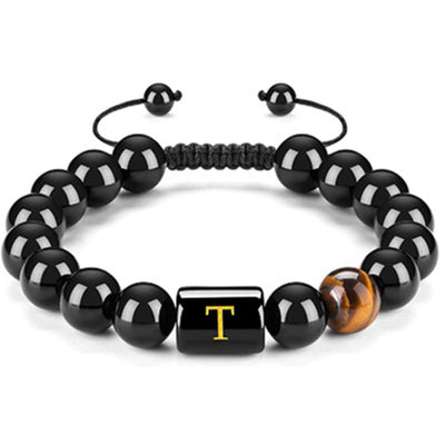 Olivenorma Tigerauge mit schwarzem Onyx heilendes Buchstabenarmband