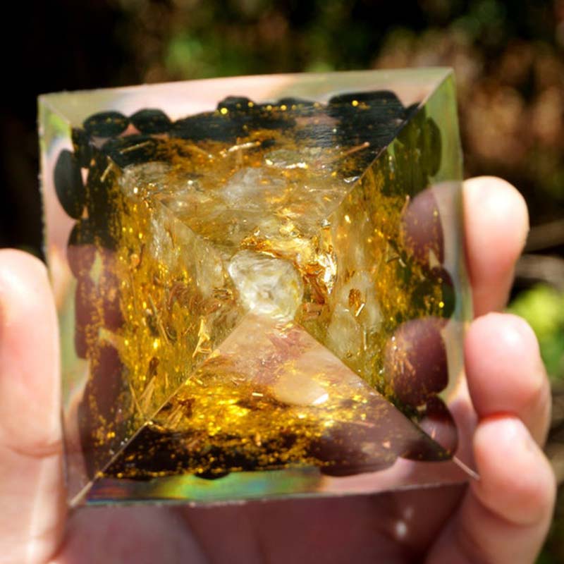 Olivenorma Golden Clarity - Citrin & Obsidian Baum des Lebens Pyramide - image 7