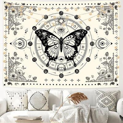 Olivenorma Black Butterfly Moon Flower Beige Wandteppich