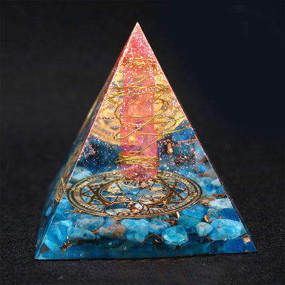 Olivenorma Roter Quarz mit Lapislazuli Orgon-Pyramide 